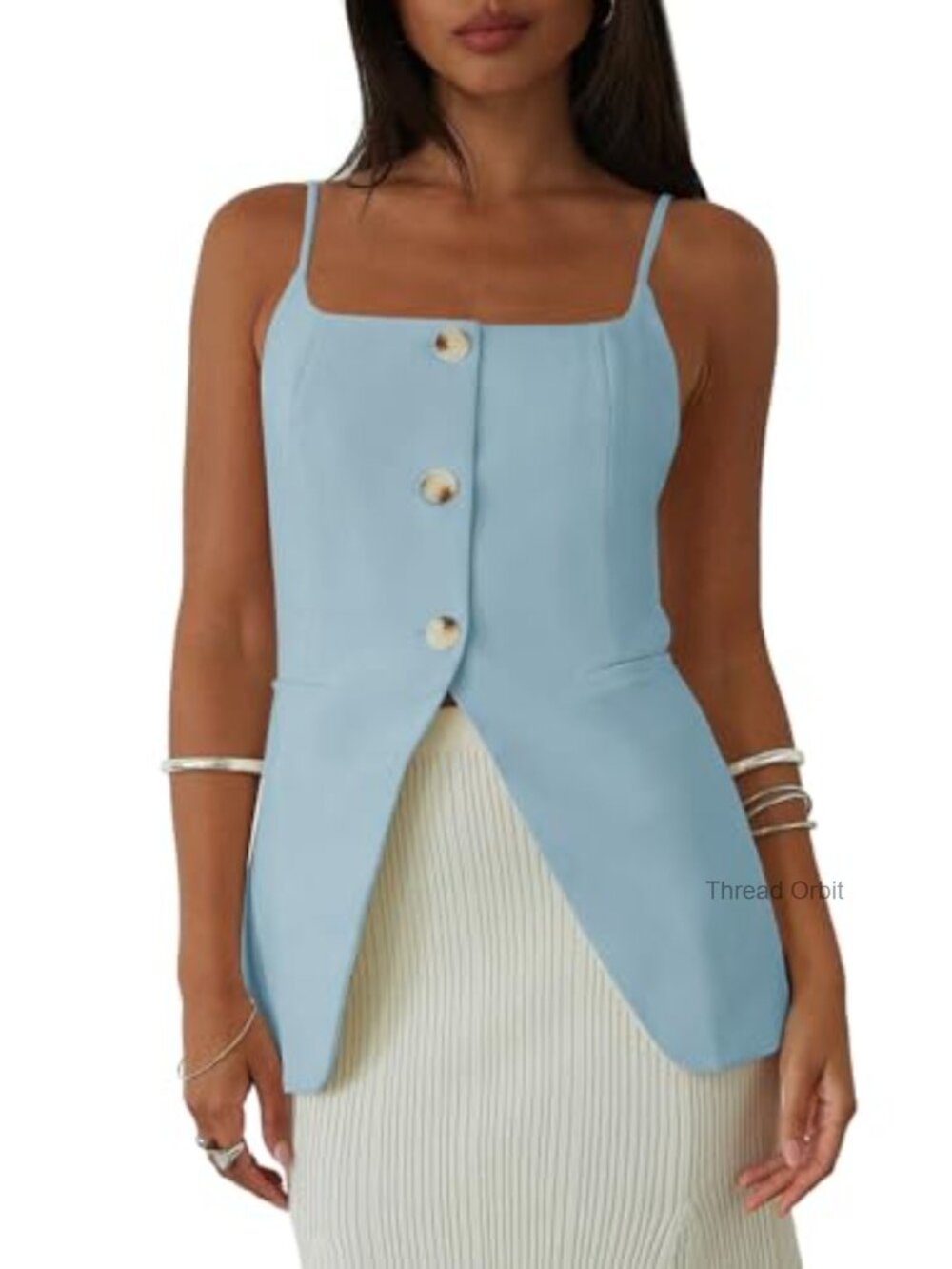 Womens Spaghetti Strap Tank Top Summer Blazer Vest Button Down Business Cami